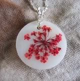  *SALE* Sliver chain w/  painted red floral pendant