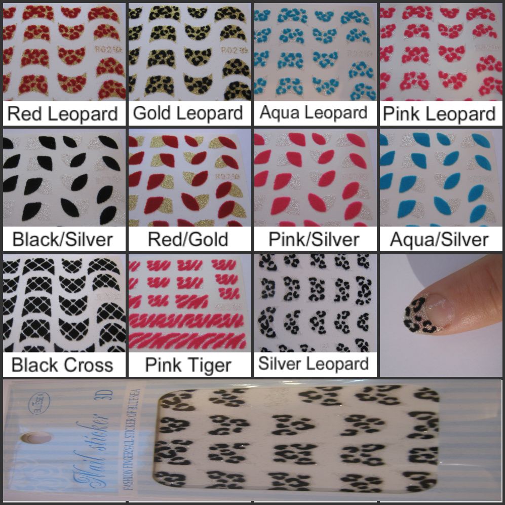 ONE PACK FINGER NAIL TIP STICKER/ART/DECAL FLUFFY + GLITTER LEOPARD/TIGER PRINT
