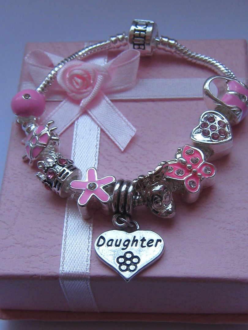 CHILD/TEEN PINK CHARM BRACELET 7" DAUGHTER/NIECE/SISTER/GRANDDAUGHTER
