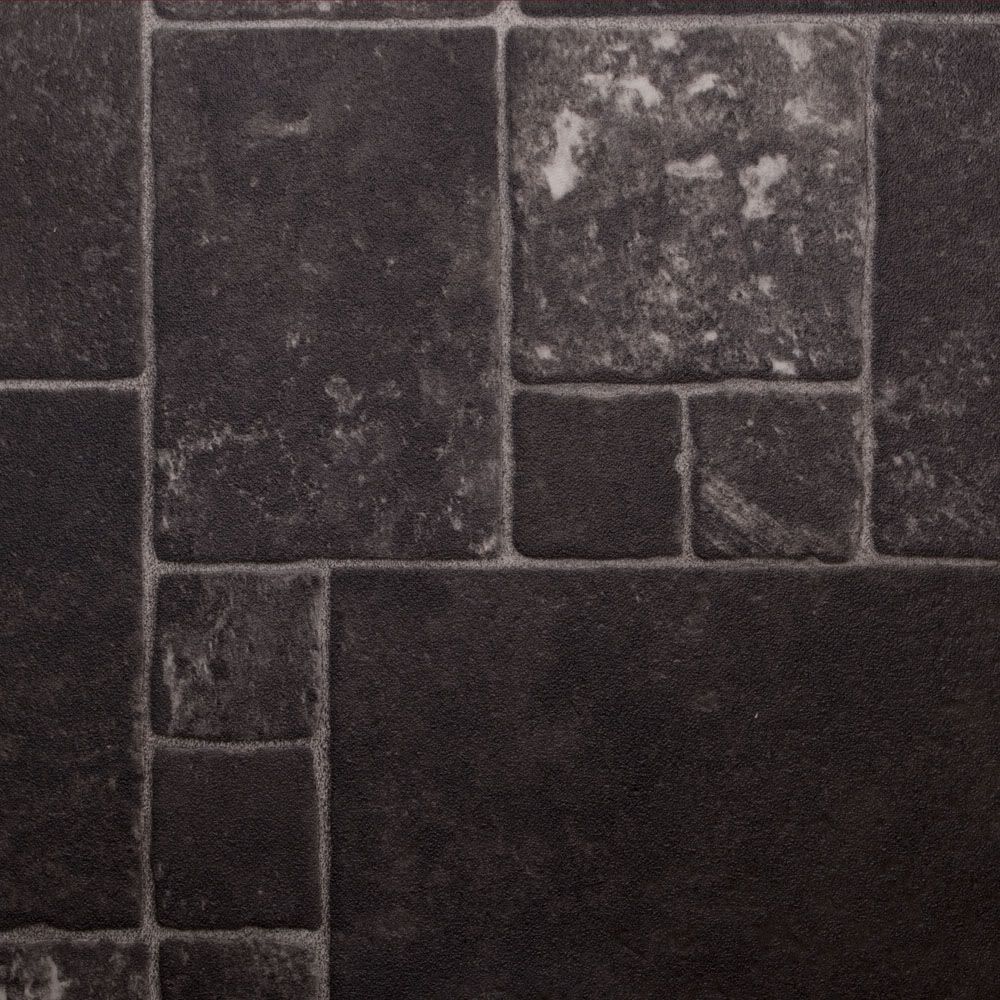   Flooring Black Dark Grey Multi Sized Tile Lino Kitchen 3m Wide  