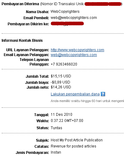 bukti pembayaran Host My Post