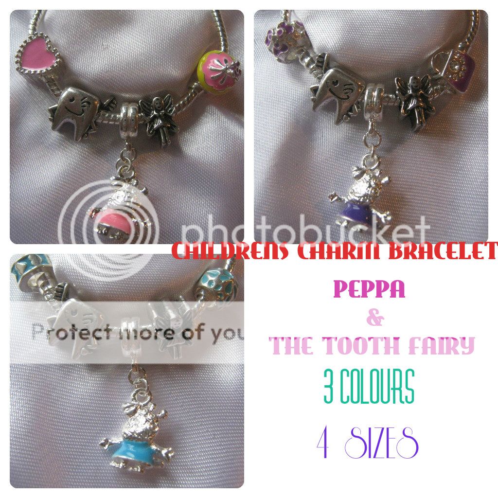 Childrens Kids Girls Charm Bracelet Peppa Pig Tooth Fairy Gift Bag Pink Blue UK